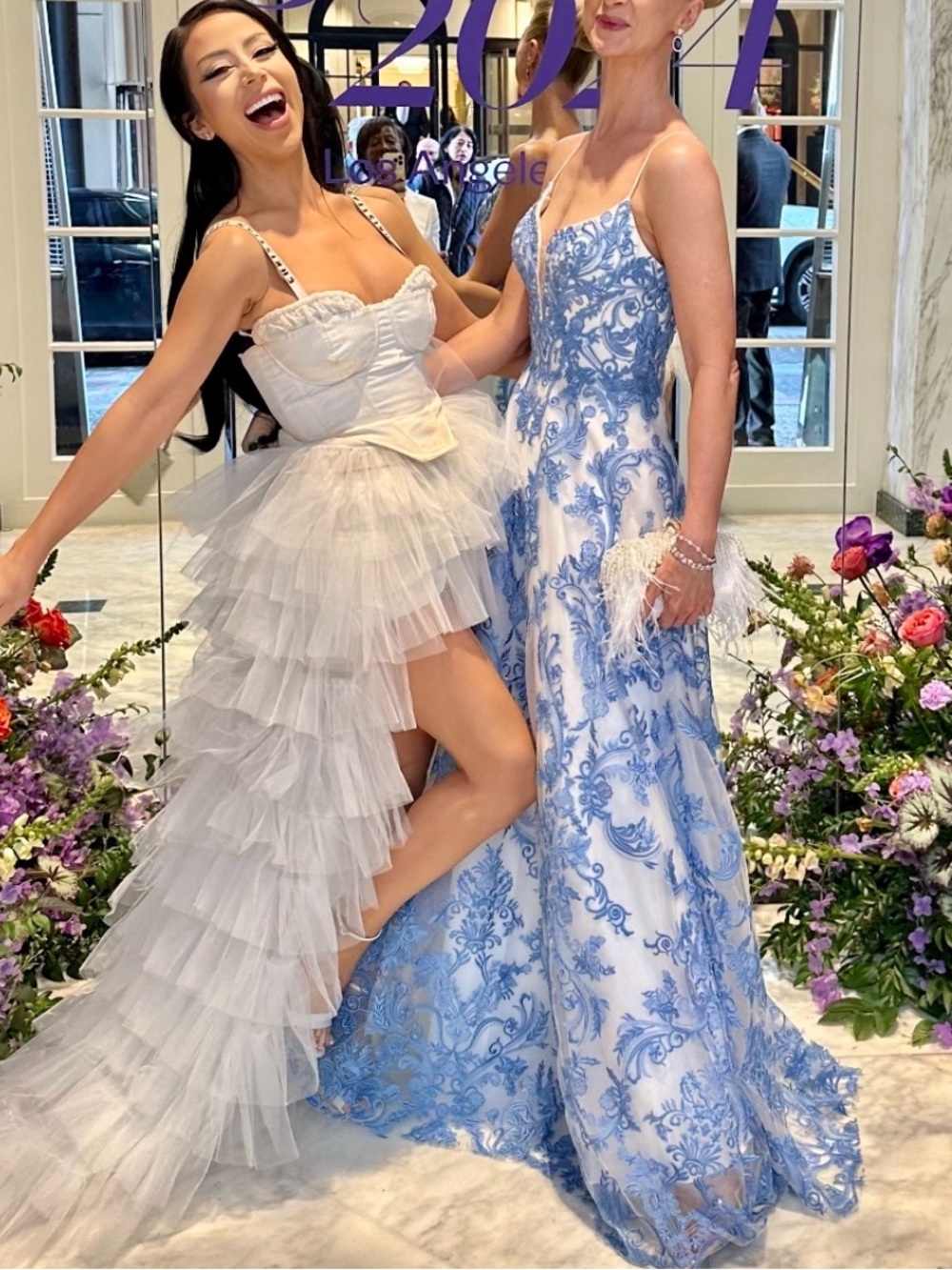 White & Blue Cinderella Gown with lace up Corset Bodice